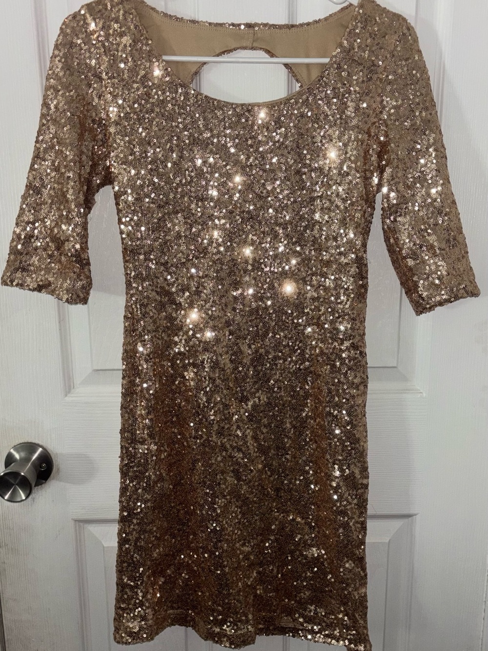 Rue 21 Metallic Gold Sequin Midi Dress with Scoop Neck